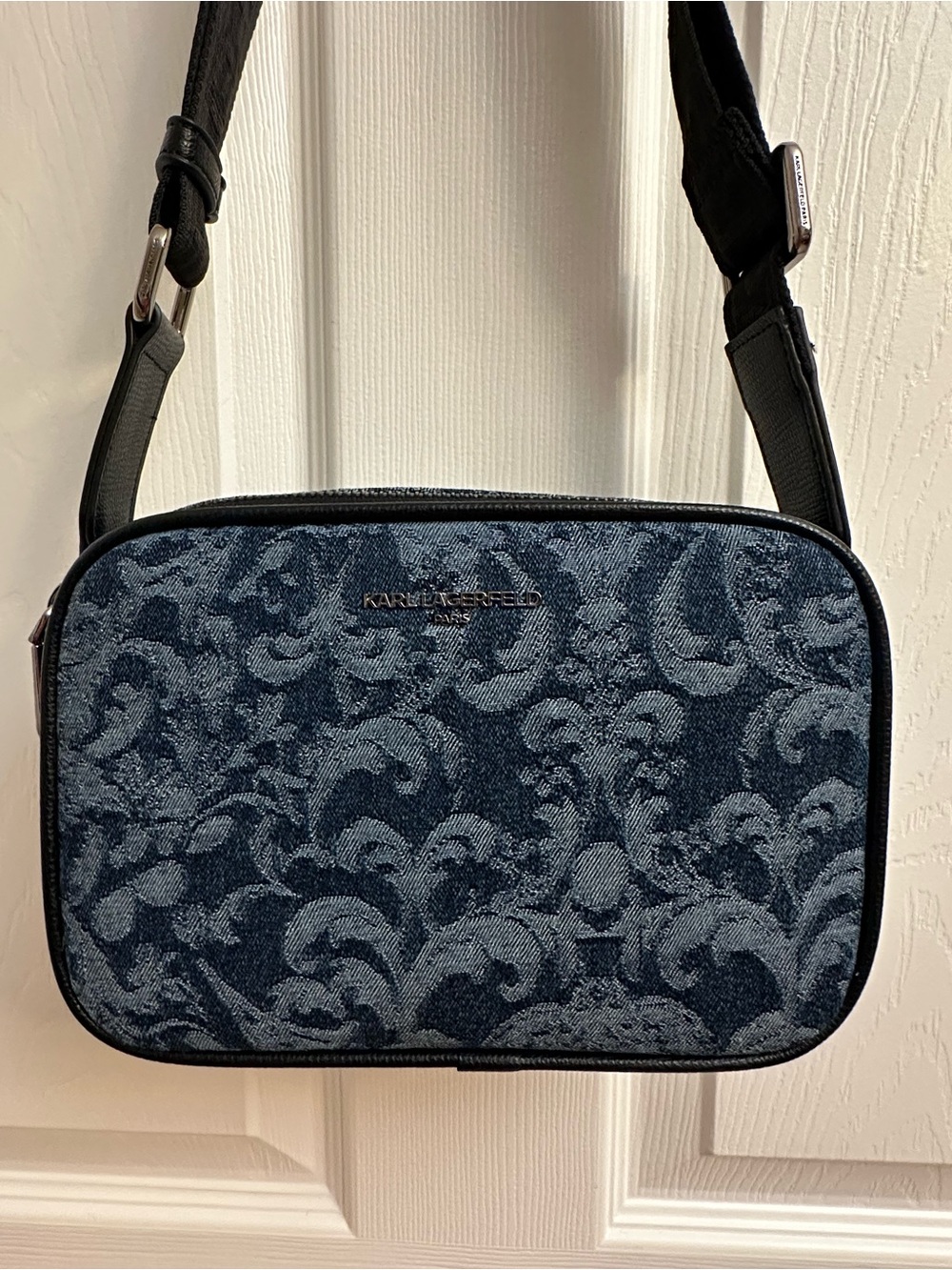 Karl Lagerfeld Blue Patterned Jacquard Denim Crossbody Bag